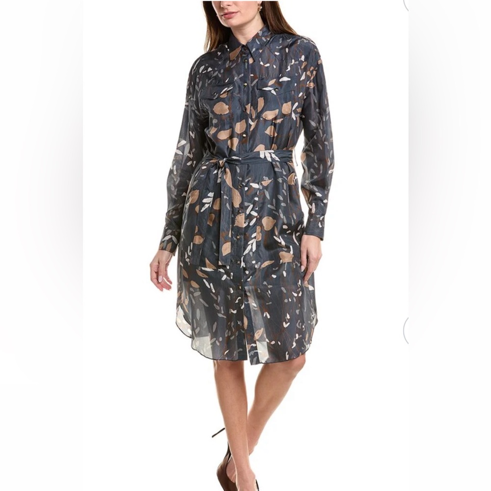 Brunello Cucinelli Silk Print Shirt MIDI Dress Sz XL NWT $ 4599